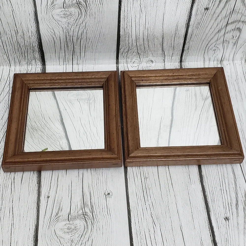 Pair of Wood Framed Square Mirrors